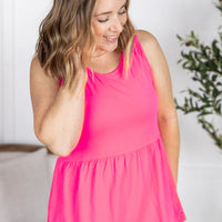 IN STOCK Renee Ruffle Tank - Neon Pink