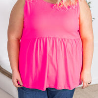 IN STOCK Renee Ruffle Tank - Neon Pink