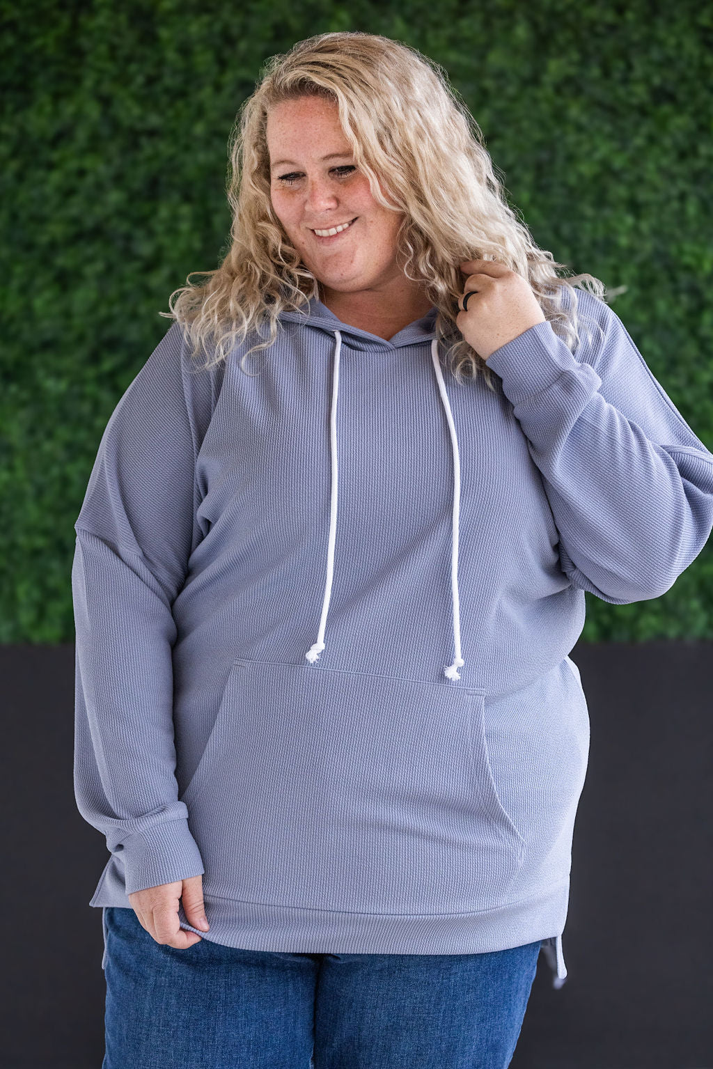 IN STOCK Kacey Ribbed Hoodie - Dusty Blue