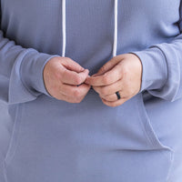 IN STOCK Kacey Ribbed Hoodie - Dusty Blue