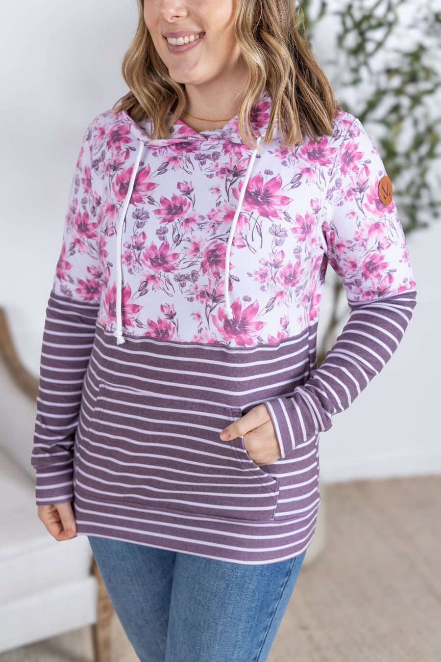 IN STOCK Hailey Pullover Hoodie - Pink Floral and Stripes