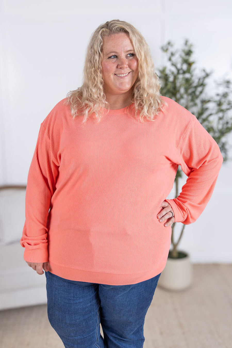 IN STOCK Corrine Ribbed Pullover Top - Coral