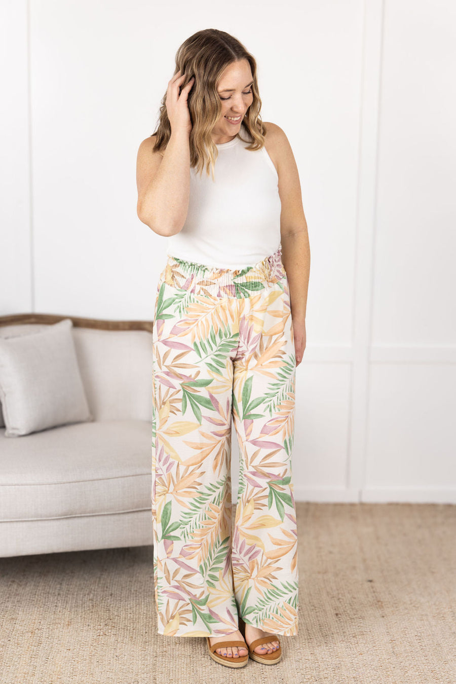 IN STOCK Presley Palazzo Pants - Mauve and Green Palm FINAL SALE