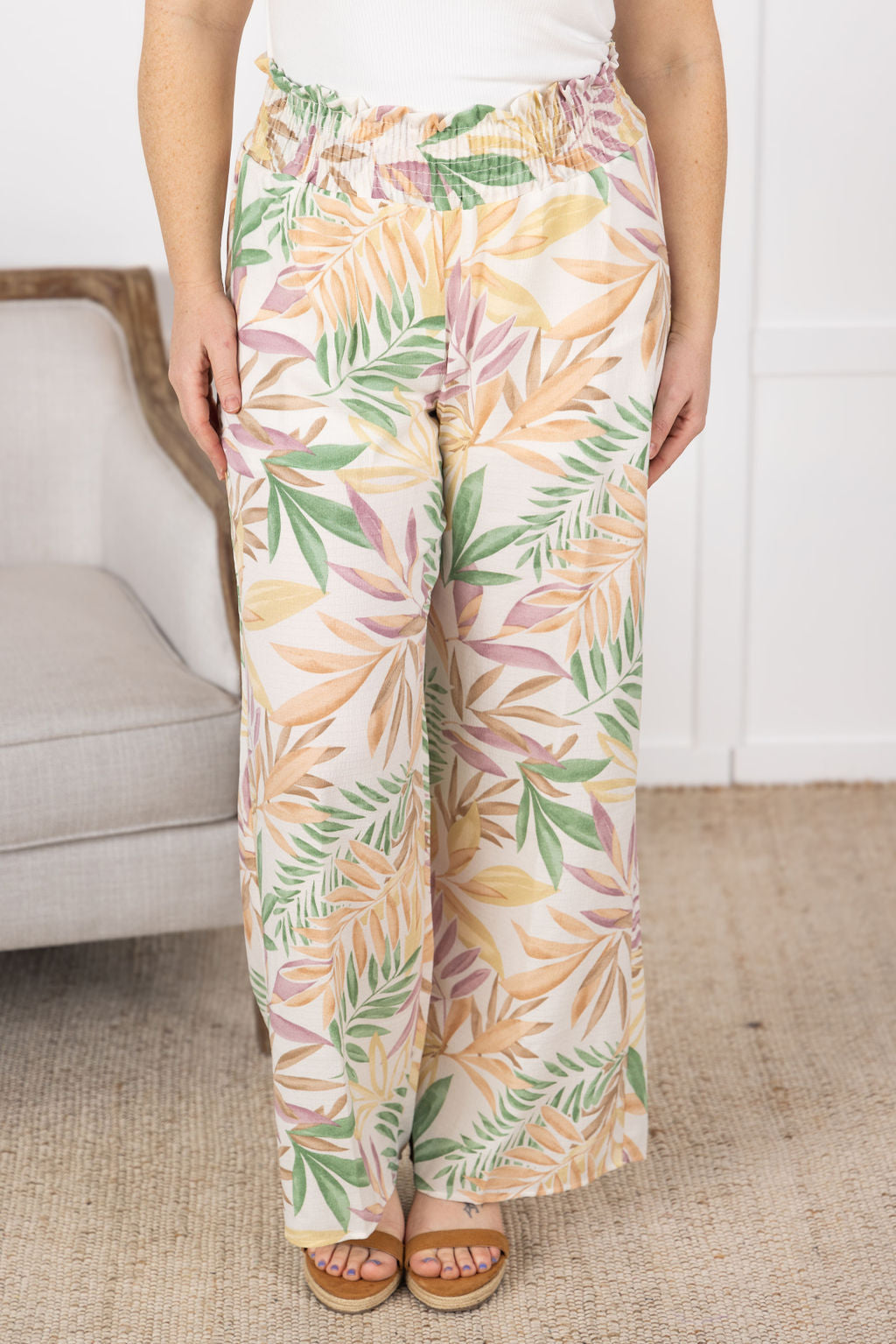 IN STOCK Presley Palazzo Pants - Mauve and Green Palm FINAL SALE