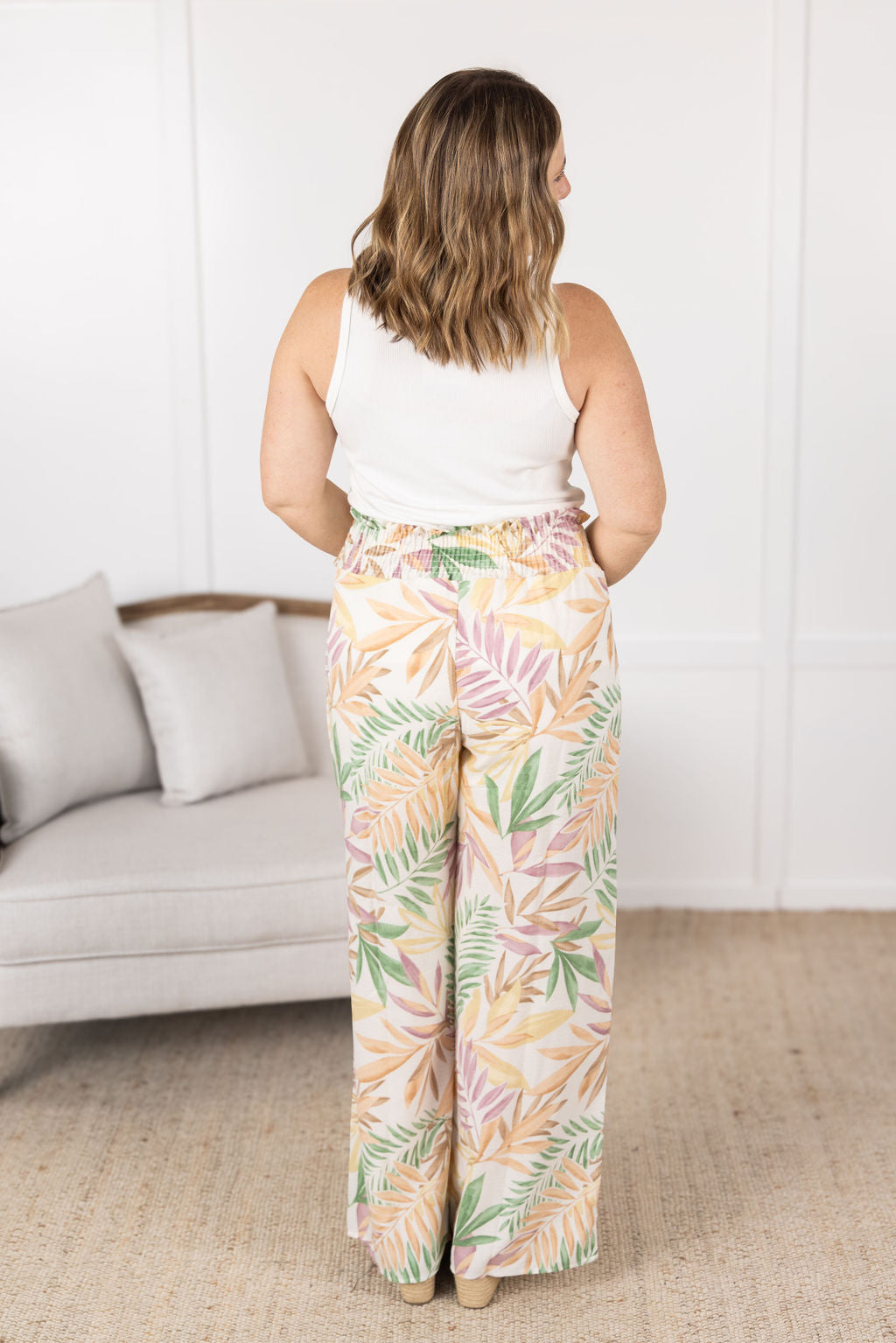 IN STOCK Presley Palazzo Pants - Mauve and Green Palm FINAL SALE