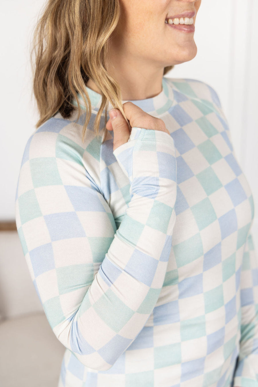 IN STOCK Blair Long Sleeve Top - Blue and Mint Checker MM EXCLUSIVE