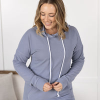 IN STOCK Kacey Ribbed Hoodie - Dusty Blue