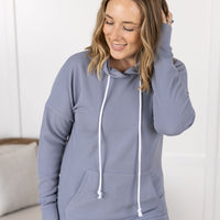 IN STOCK Kacey Ribbed Hoodie - Dusty Blue