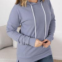 IN STOCK Kacey Ribbed Hoodie - Dusty Blue