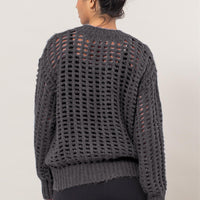 HYFVE Openwork Round Neck Long Sleeve Knit Cover Up