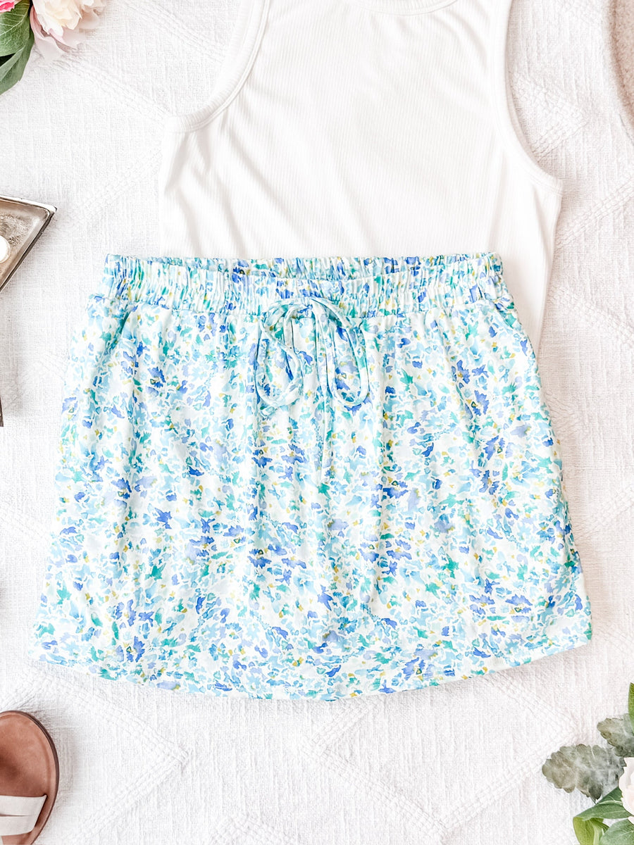 IN STOCK Sienna Skort - Aqua Micro Floral FINAL SALE