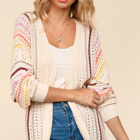 Haptics Full Size Striped Crochet Open Front Cardigan