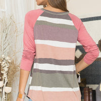 Celeste Full Size Striped Contrast Long Sleeve T-Shirt