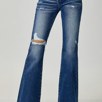 RISEN Distressed Button-Fly Flare Jeans