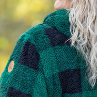 IN STOCK Sherpa Fullzip Hoodie - Green Plaid