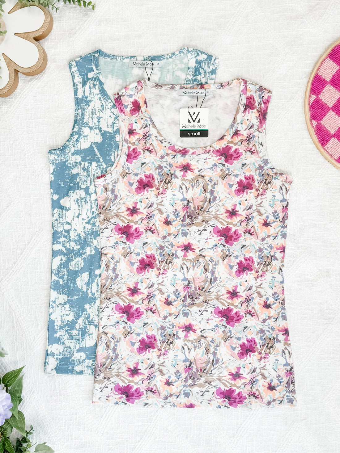 IN STOCK Ava Tank - Pink and Periwinkle Abstract Floral