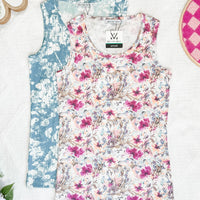 IN STOCK Ava Tank - Pink and Periwinkle Abstract Floral