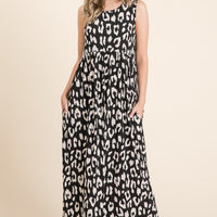 BOMBOM Leopard Maxi Dress with Pockets