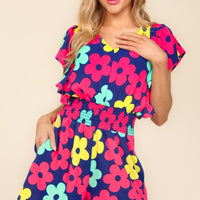 Haptics Floral Smocked Waist Romper with Side Pockets