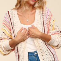 Haptics Full Size Striped Crochet Open Front Cardigan