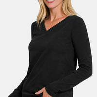 Zenana Full Size V-Neck Long Sleeve T-Shirt