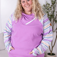 IN STOCK Zoey ZipCowl Sweatshirt - Mauve and Stripes