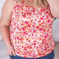 IN STOCK Luxe Crew Tank - Peach Floral Abstract