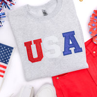 PREORDER: Embroidered Glitter USA Sweatshirt