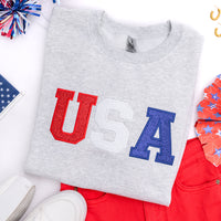 PREORDER: Embroidered Glitter USA Sweatshirt