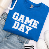 PREORDER: Embroidered Glitter Game Day Sweatshirt in Royal Blue/White