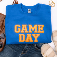 PREORDER: Embroidered Glitter Game Day Sweatshirt in Royal Blue/Orange