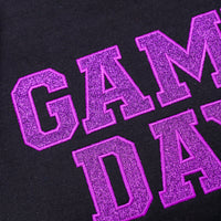 PREORDER: Embroidered Glitter Game Day Sweatshirt in Black/Purple