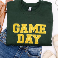 PREORDER: Embroidered Glitter Game Day Sweatshirt in Forest Green/Golden Yellow