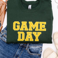 PREORDER: Embroidered Glitter Game Day Sweatshirt in Forest Green/Golden Yellow