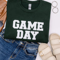 PREORDER: Embroidered Glitter Game Day Sweatshirt in Forest Green/White