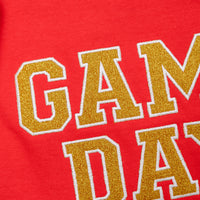 PREORDER: Embroidered Glitter Game Day Sweatshirt in Red/Golden Yellow