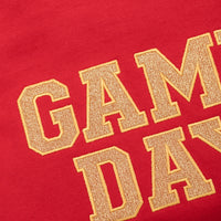 PREORDER: Embroidered Glitter Game Day Sweatshirt in Red/Old Gold