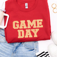 PREORDER: Embroidered Glitter Game Day Sweatshirt in Red/Old Gold