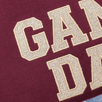 PREORDER: Embroidered Glitter Game Day Sweatshirt in Garnet/Champagne Gold