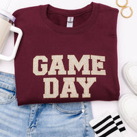 PREORDER: Embroidered Glitter Game Day Sweatshirt in Garnet/Champagne Gold