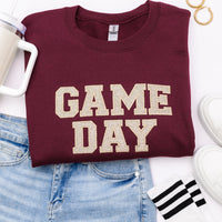 PREORDER: Embroidered Glitter Game Day Sweatshirt in Garnet/Champagne Gold