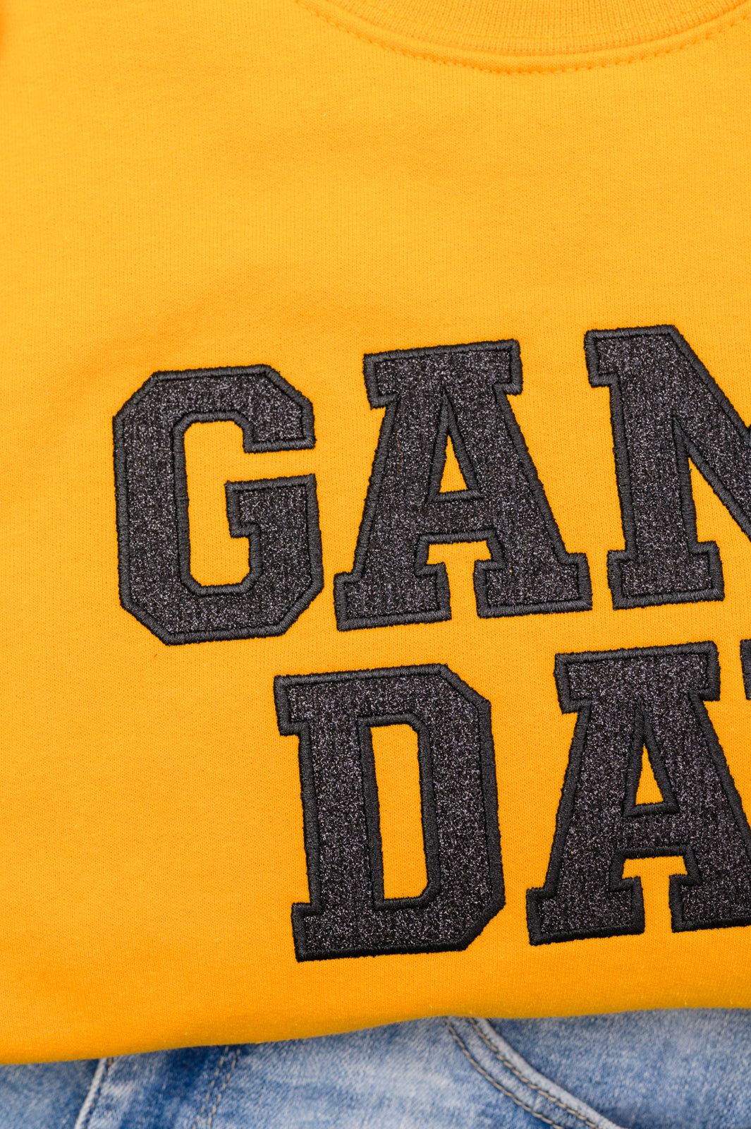 PREORDER: Embroidered Glitter Game Day Sweatshirt in Gold/Black