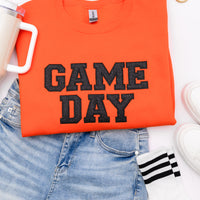 PREORDER: Embroidered Glitter Game Day Sweatshirt in Orange/Black