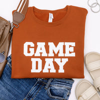 PREORDER: Embroidered Glitter Game Day Sweatshirt in Burnt Orange/White