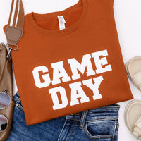 PREORDER: Embroidered Glitter Game Day Sweatshirt in Burnt Orange/White