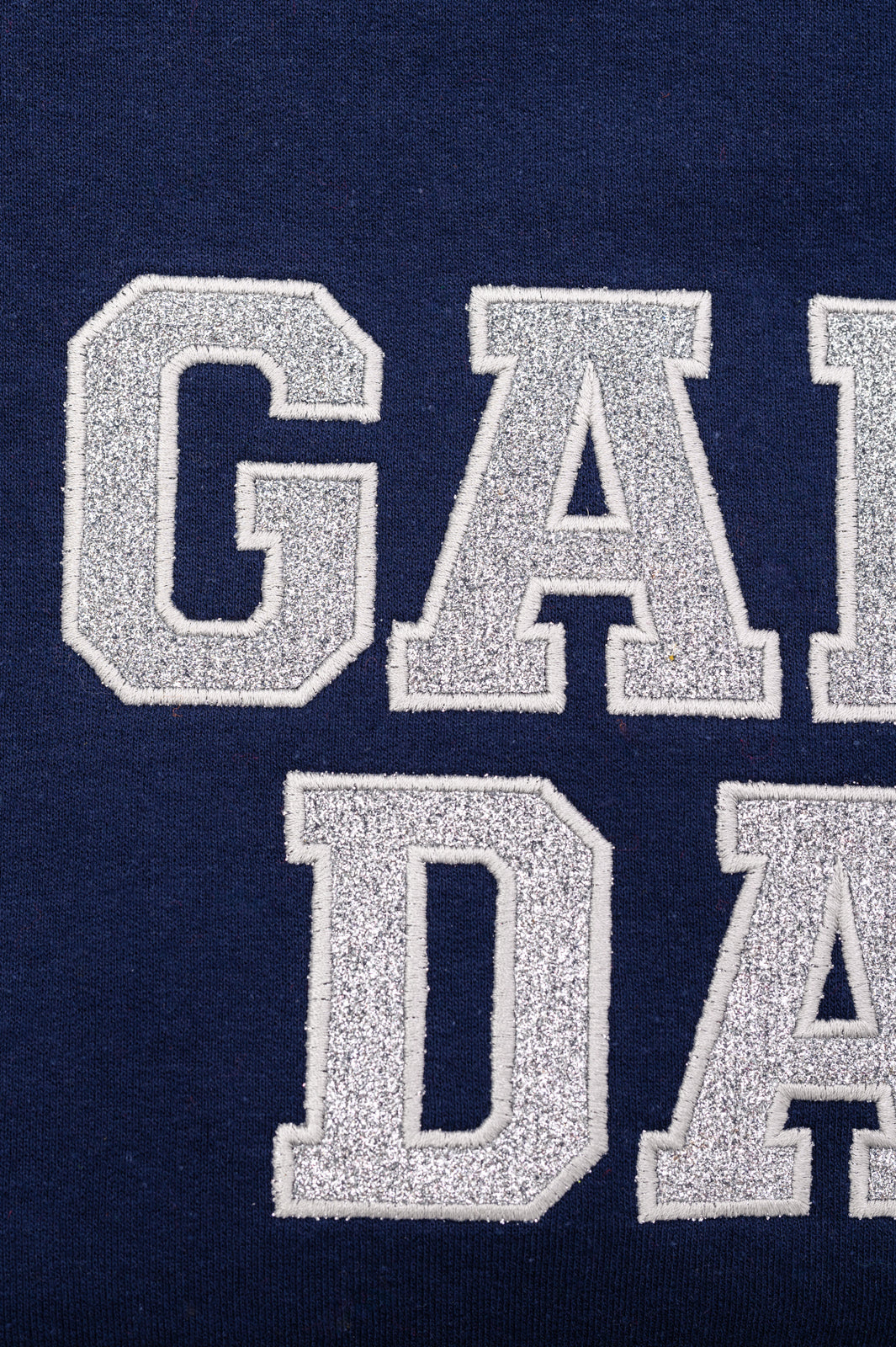 PREORDER: Embroidered Glitter Game Day Sweatshirt in Navy/Silver