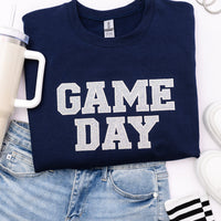 PREORDER: Embroidered Glitter Game Day Sweatshirt in Navy/Silver