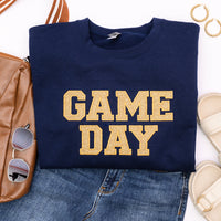 PREORDER: Embroidered Glitter Game Day Sweatshirt in Navy/Old Gold