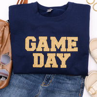 PREORDER: Embroidered Glitter Game Day Sweatshirt in Navy/Old Gold