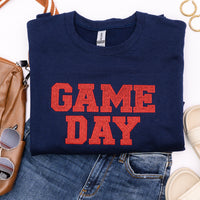 PREORDER: Embroidered Glitter Game Day Sweatshirt in Navy/Red